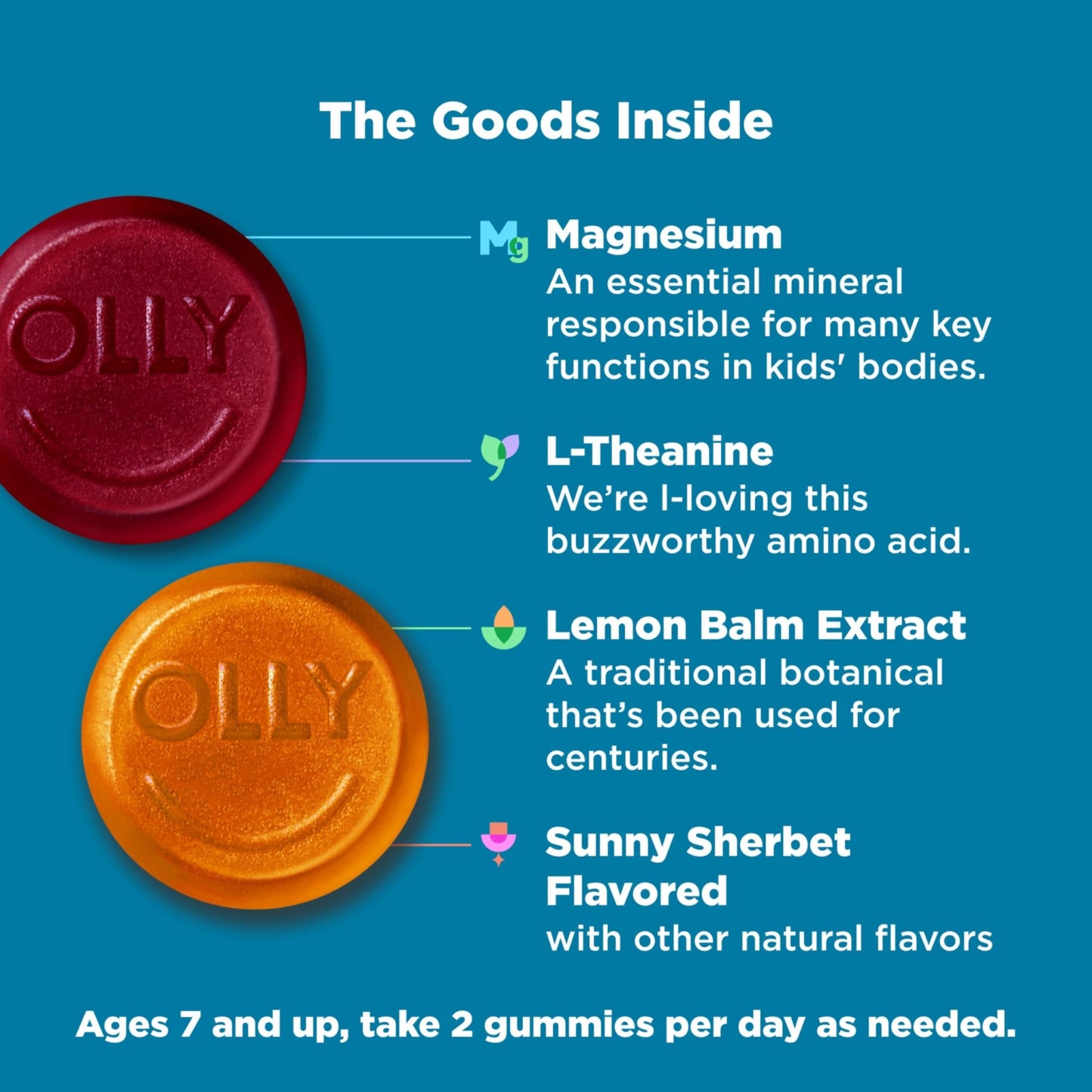OLLY Kids Chillax Gummy, For a Calm and Relaxed Mood*, Magnesium, L-Theanine, Lemon Balm Extract, Chewable Supplement, Sherbet Flavored, 25 Day Supply - 50 Count - dailyvitalstore