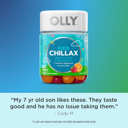 OLLY Kids Chillax Gummy, For a Calm and Relaxed Mood*, Magnesium, L-Theanine, Lemon Balm Extract, Chewable Supplement, Sherbet Flavored, 25 Day Supply - 50 Count - dailyvitalstore