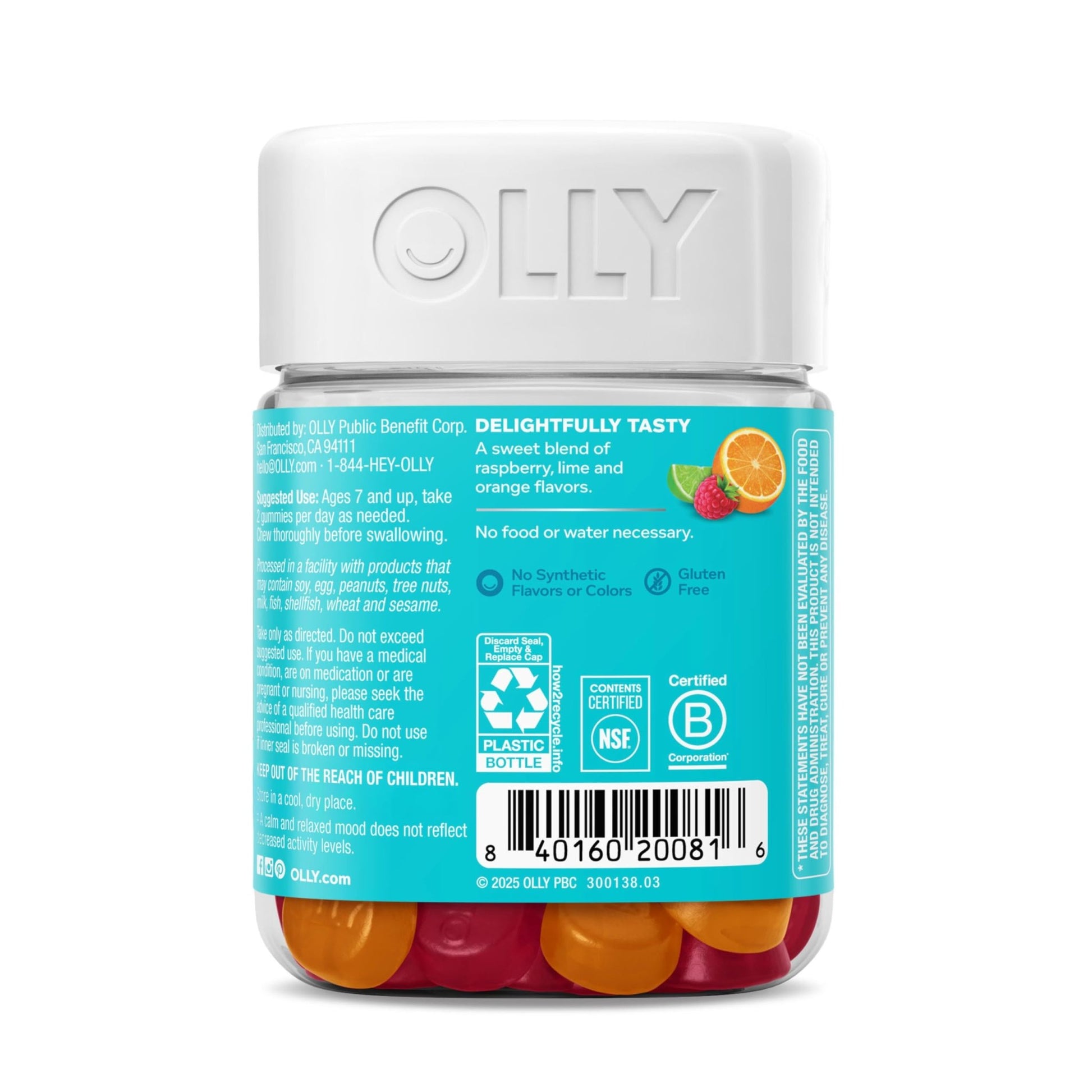OLLY Kids Chillax Gummy, For a Calm and Relaxed Mood*, Magnesium, L-Theanine, Lemon Balm Extract, Chewable Supplement, Sherbet Flavored, 25 Day Supply - 50 Count - dailyvitalstore