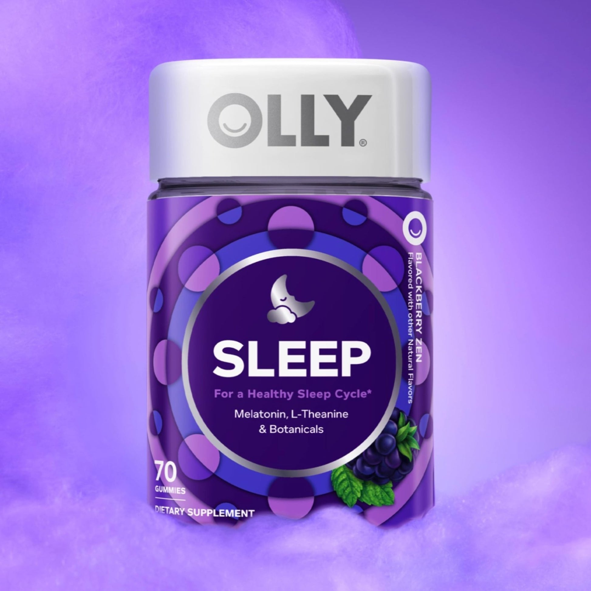 OLLY Sleep Gummy, 3 mg Melatonin, L-Theanine, Chamomile, Lemon Balm, Sleep Aid, Blackberry - 70 Count - dailyvitalstore