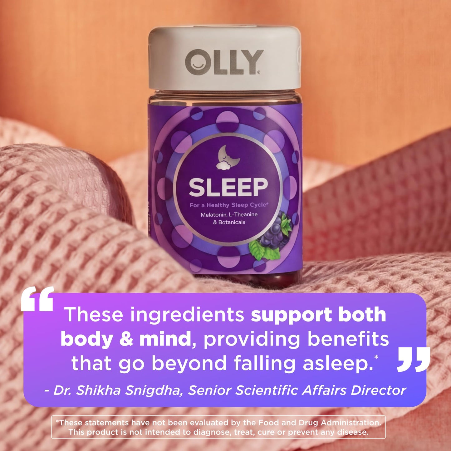 OLLY Sleep Gummy, 3 mg Melatonin, L-Theanine, Chamomile, Lemon Balm, Sleep Aid, Blackberry - 70 Count - dailyvitalstore