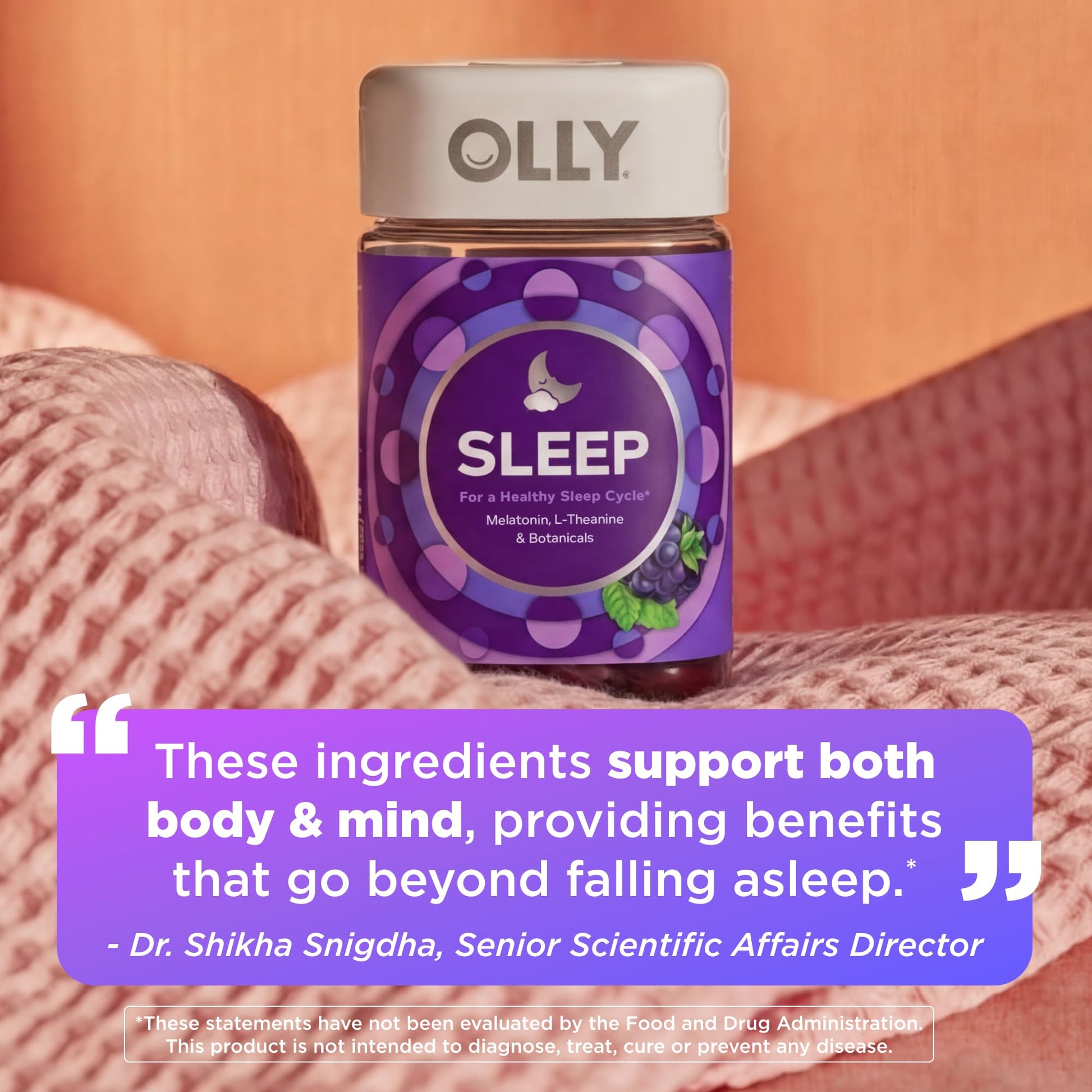 OLLY Sleep Gummy, 3 mg Melatonin, L-Theanine, Chamomile, Lemon Balm, Sleep Aid, Blackberry - 70 Count - dailyvitalstore