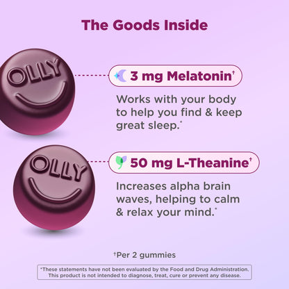 OLLY Sleep Gummy, 3 mg Melatonin, L-Theanine, Chamomile, Lemon Balm, Sleep Aid, Blackberry - 70 Count - dailyvitalstore