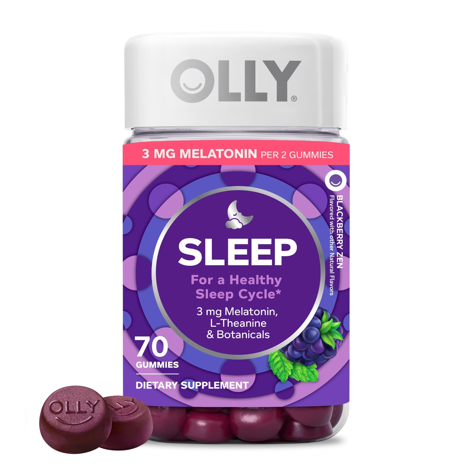 OLLY Sleep Gummy, 3 mg Melatonin, L-Theanine, Chamomile, Lemon Balm, Sleep Aid, Blackberry - 70 Count - dailyvitalstore
