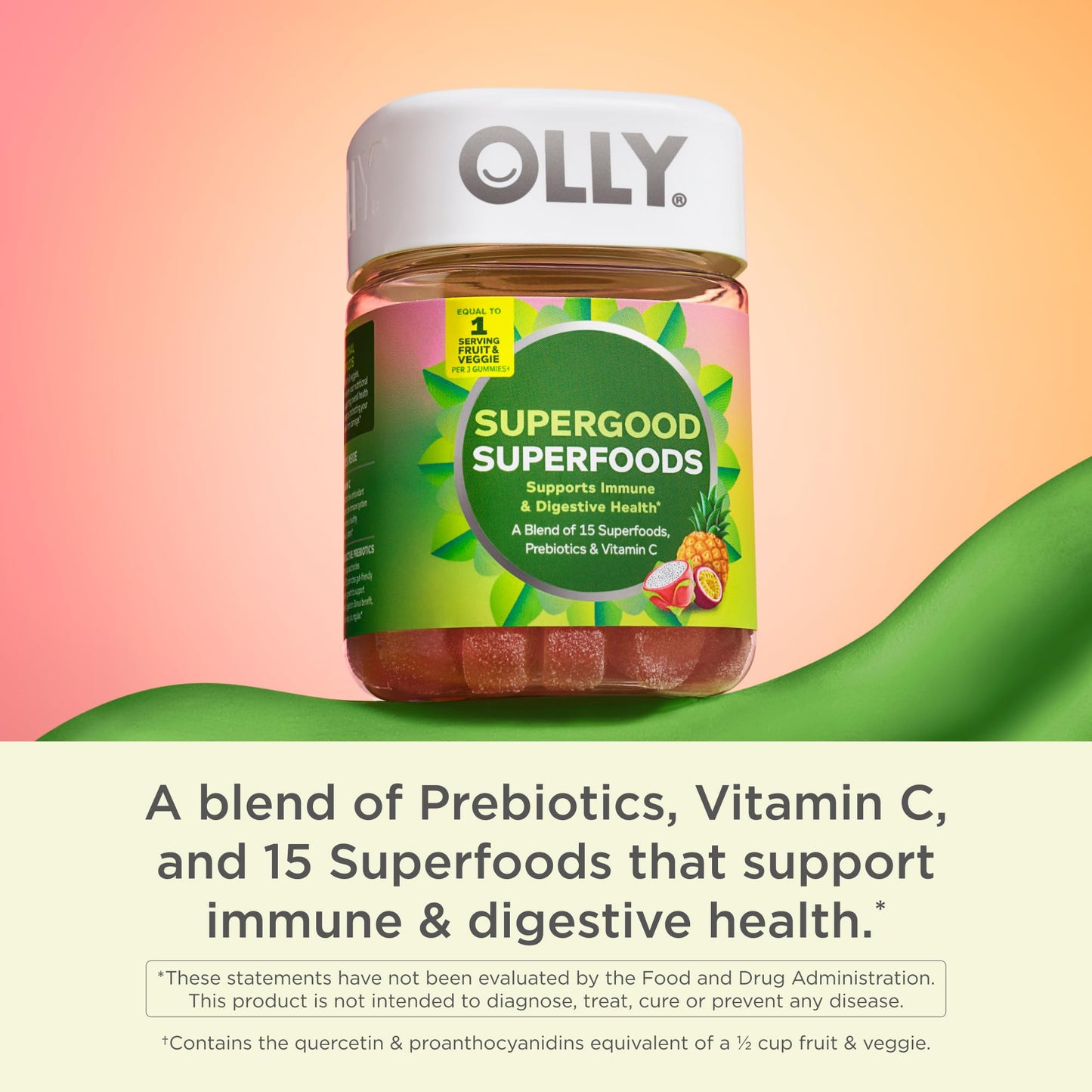 OLLY Supergood Superfoods Gummies, Supports Immune System & Digestive Health,* 15 Superfoods, Prebiotics, Vitamin C, Tropical Bliss Flavor - dailyvitalstore