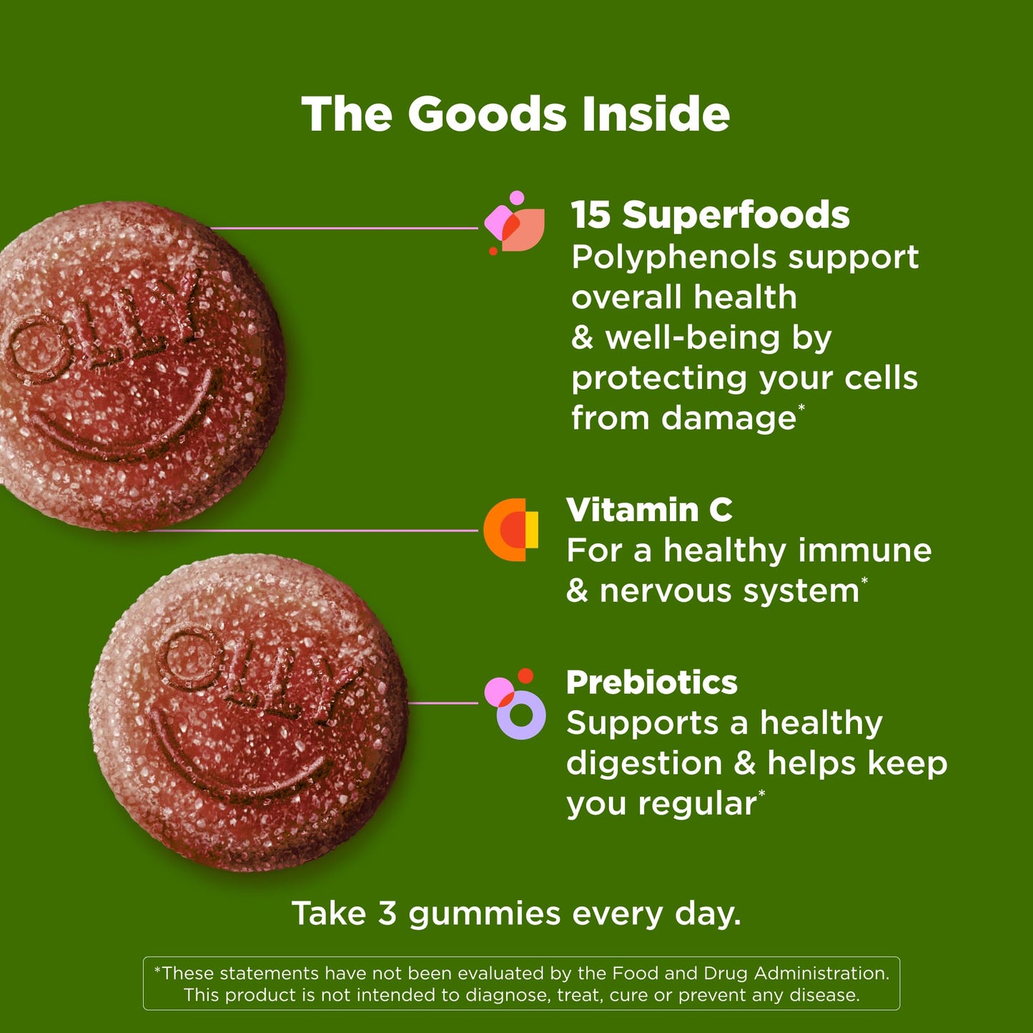 OLLY Supergood Superfoods Gummies, Supports Immune System & Digestive Health,* 15 Superfoods, Prebiotics, Vitamin C, Tropical Bliss Flavor - dailyvitalstore