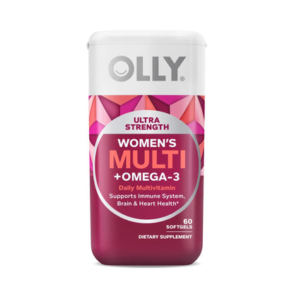 OLLY Ultra Strength Women's Multi Softgels, Overall Health and Immune Support, Omega-3s, Iron, Vitamins A, D, C, E, B12, Daily Multivitamin, 30 Day Supply - 60 Count - dailyvitalstore