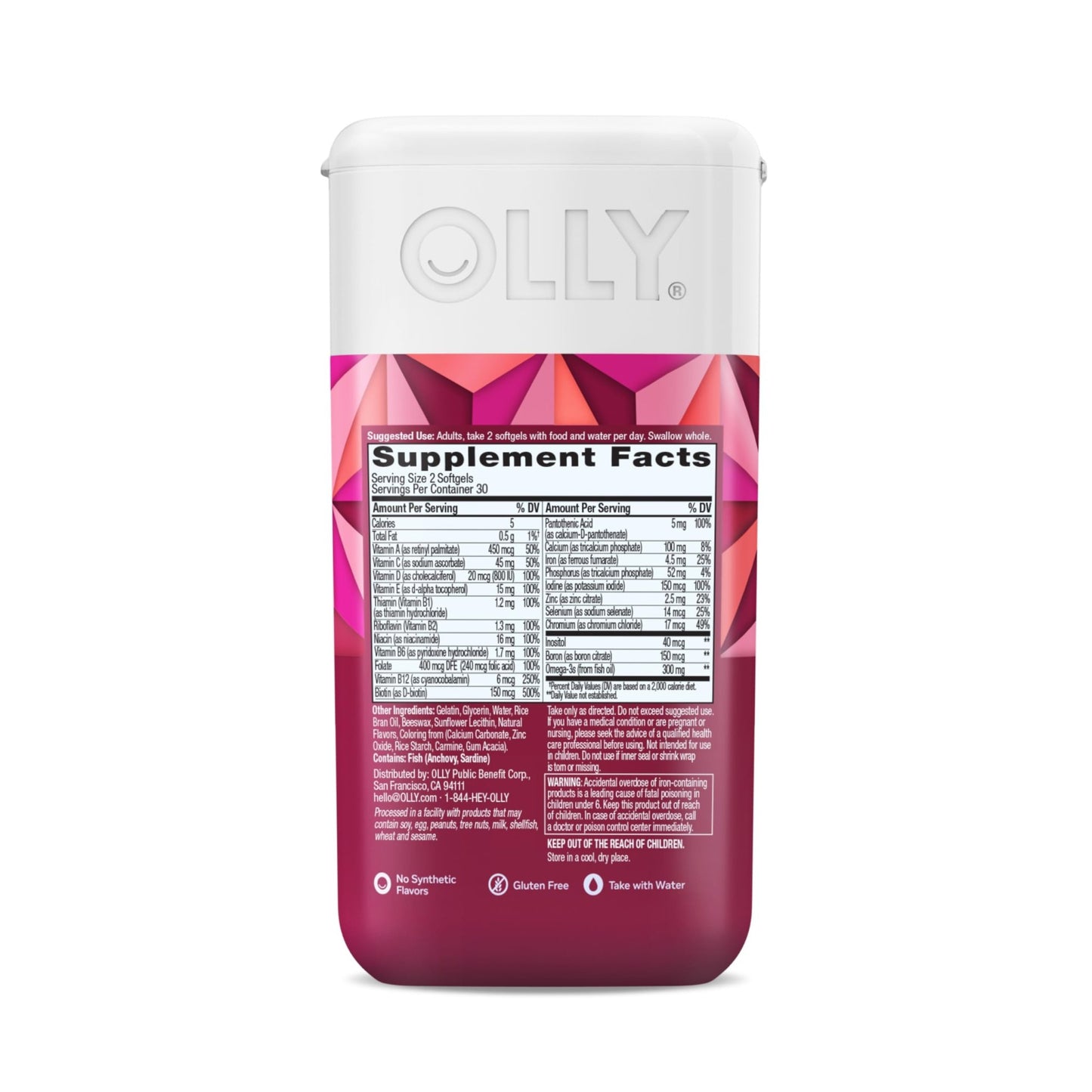OLLY Ultra Strength Women's Multi Softgels, Overall Health and Immune Support, Omega-3s, Iron, Vitamins A, D, C, E, B12, Daily Multivitamin, 30 Day Supply - 60 Count - dailyvitalstore
