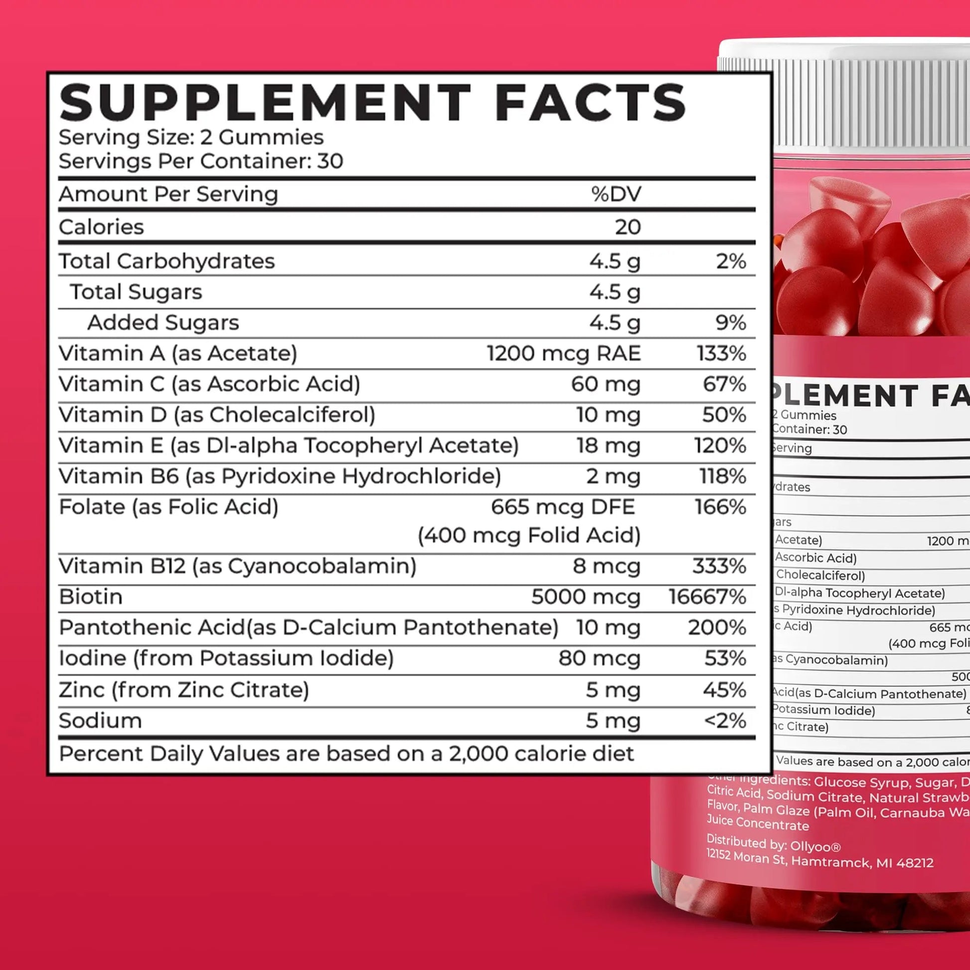 Ollyoo Multivitamin Gummies for Adults | Cherry & Strawberry Flavor | Great Source of Vitamin A & Essential Nutrients | - dailyvitalstore