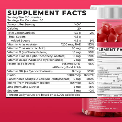 Ollyoo Multivitamin Gummies for Adults | Cherry & Strawberry Flavor | Great Source of Vitamin A & Essential Nutrients | - dailyvitalstore