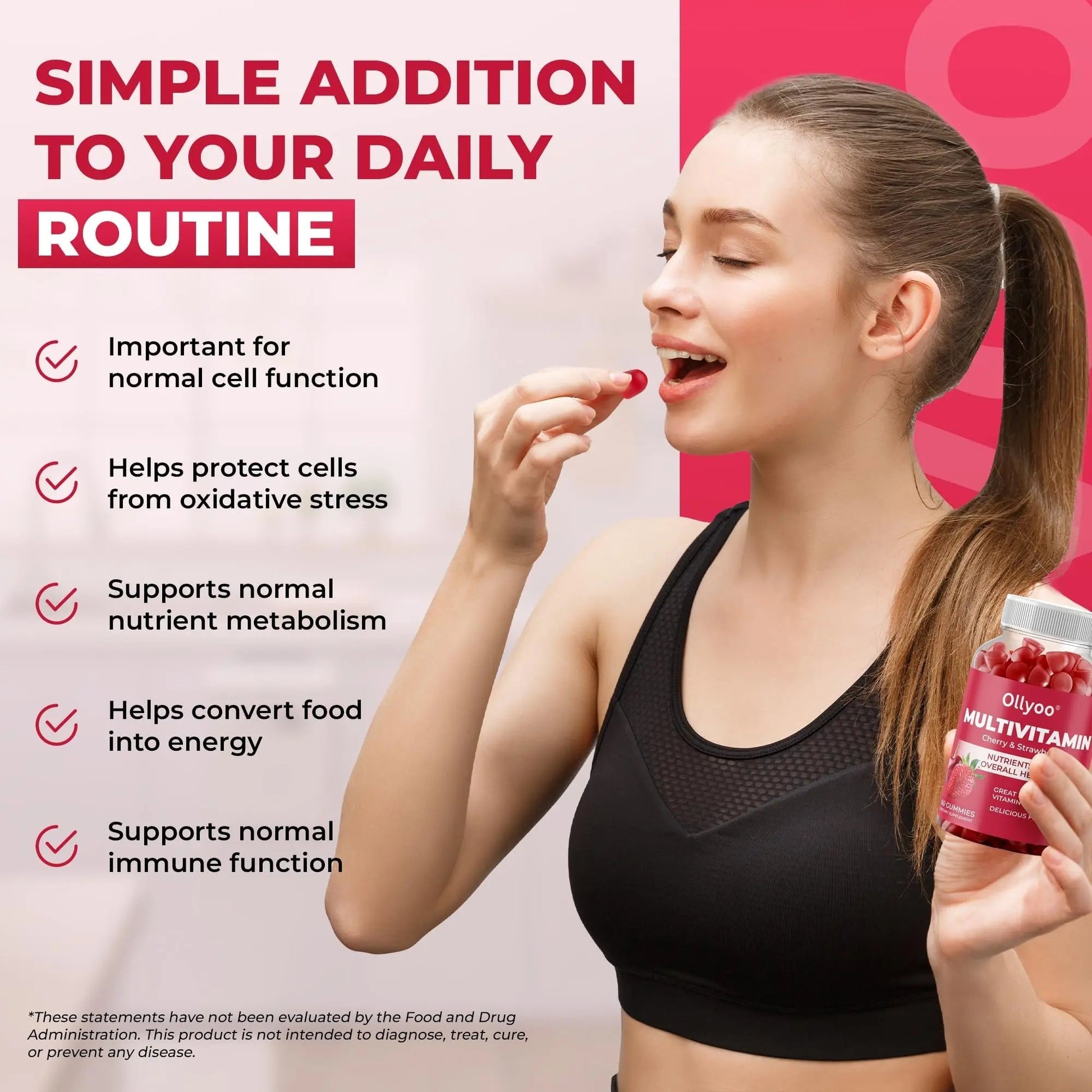 Ollyoo Multivitamin Gummies for Adults | Cherry & Strawberry Flavor | Great Source of Vitamin A & Essential Nutrients | - dailyvitalstore