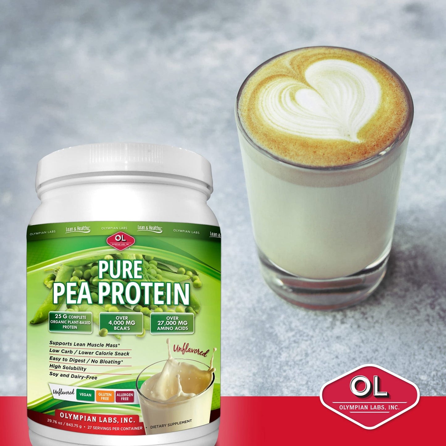 Olympian Labs Plant Based Pea Protein Powder, Unflavored - 25g of Protein, Vegan, Low Net Carbs, Gluten Free, Lactose Free, No Sugar Added, Soy Free - dailyvitalstore