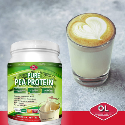 Olympian Labs Plant Based Pea Protein Powder, Unflavored - 25g of Protein, Vegan, Low Net Carbs, Gluten Free, Lactose Free, No Sugar Added, Soy Free - dailyvitalstore