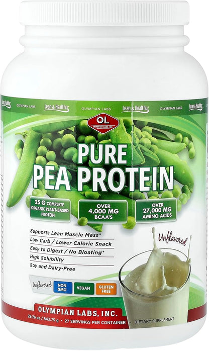 Olympian Labs Plant Based Pea Protein Powder, Unflavored - 25g of Protein, Vegan, Low Net Carbs, Gluten Free, Lactose Free, No Sugar Added, Soy Free - dailyvitalstore
