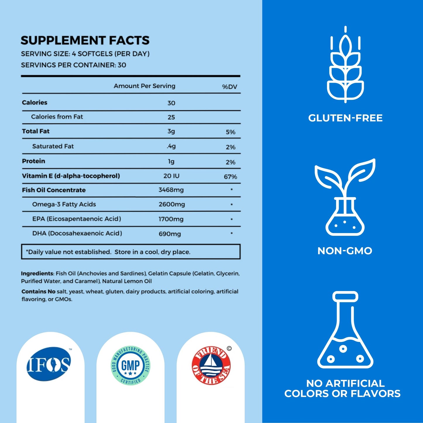 OMAPURE Fish Oil Omega 3 Supplements - Triple Strength - High EPA, DHA - IFOS Lab Tested - Supports Heart & Brain Health - Burpless Capsules - Wild Caught - (3 Bottles - 120 Softgels Per Bottle) - dailyvitalstore