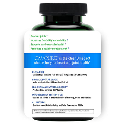 OMAPURE Fish Oil Omega 3 Supplements - Triple Strength - High EPA, DHA - IFOS Lab Tested - Supports Heart & Brain Health - Burpless Capsules - Wild Caught - (3 Bottles - 120 Softgels Per Bottle) - dailyvitalstore