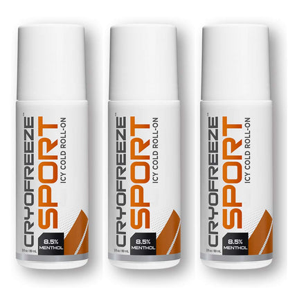 OMAX 3 Bottles CryoFreeze Sport ICY Cold Pain Relief Roll-On, 8.5% Menthol, Natural Pain Relief - 3 Bottles (3 oz Each) - dailyvitalstore