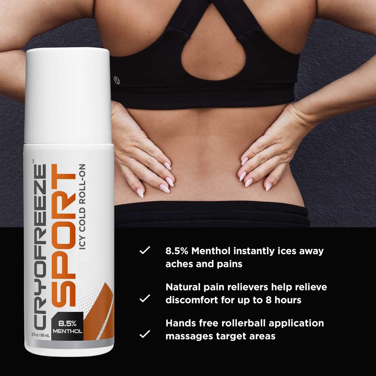 OMAX 3 Bottles CryoFreeze Sport ICY Cold Pain Relief Roll-On, 8.5% Menthol, Natural Pain Relief - 3 Bottles (3 oz Each) - dailyvitalstore