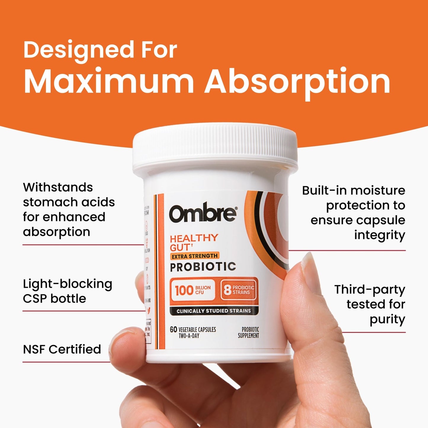 Ombre Healthy Gut Probiotics for Digestive Health 100 Billion CFU - Prebiotics and Probiotics for Women & Men with Lactobacillus Acidophilus & Digestive Enzymes, Gut Health Support, Vegan, 30 Servings - dailyvitalstore