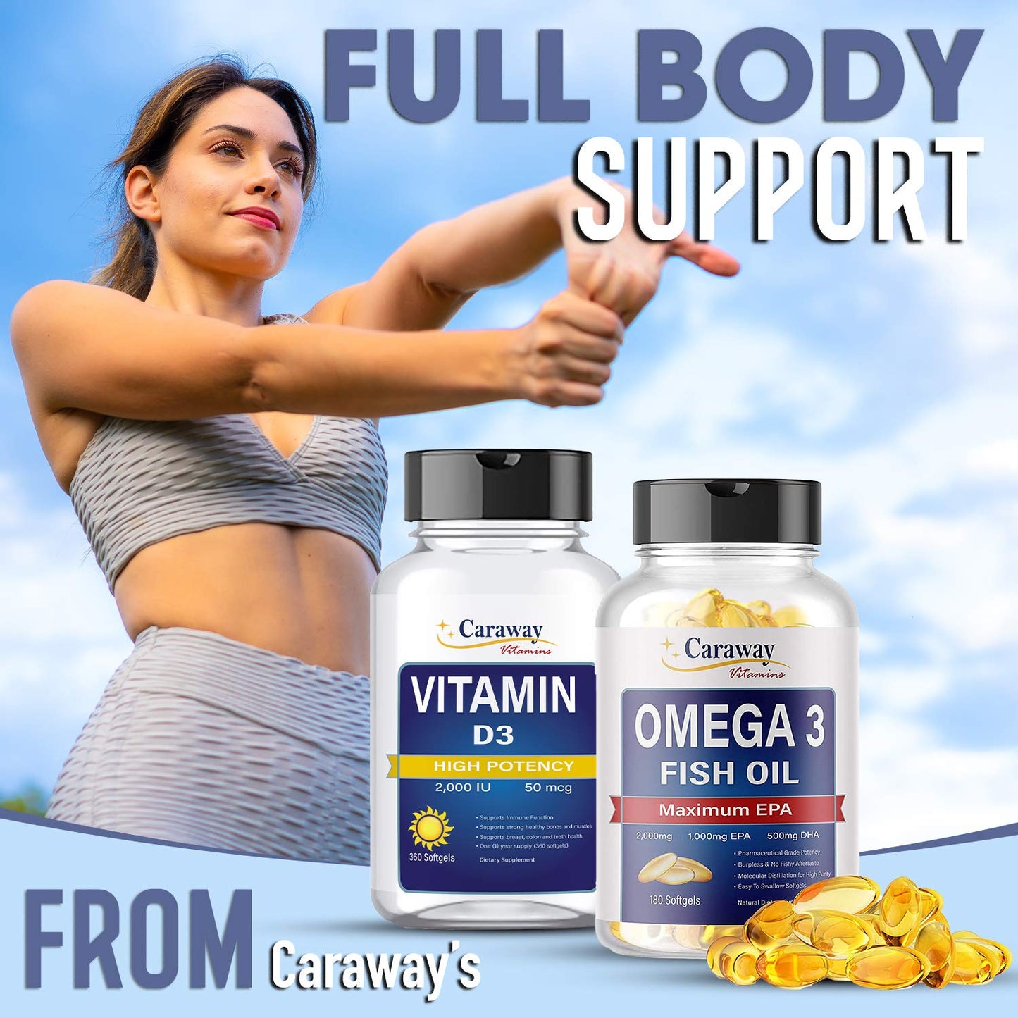 Omega 3 Fish Oil 2,000mg- Grade. 1000mg EPA 500mg DHA. Burpless Capsules with No Fishy Aftertaste. All Natural - dailyvitalstore