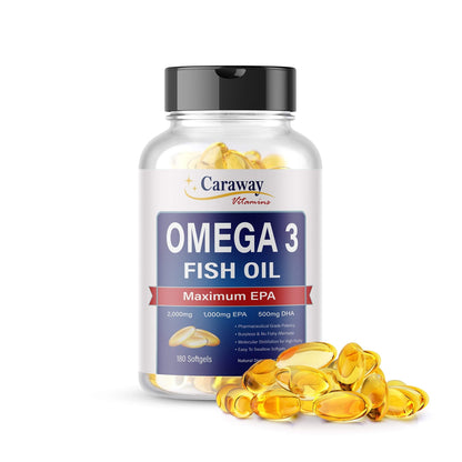 Omega 3 Fish Oil 2,000mg- Grade. 1000mg EPA 500mg DHA. Burpless Capsules with No Fishy Aftertaste. All Natural - dailyvitalstore