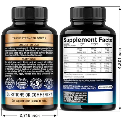 Omega 3 Fish Oil 3600 mg - Omega 3 Supplement | EPA & DHA - Heavy Metals Free - Heart, Brain & Joint Support - Purified Fish Oil for Men & Women - Lemon Flavored - Made in USA, 90 Softgels - dailyvitalstore