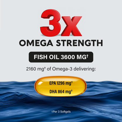 Omega 3 Fish Oil 3600 mg - Omega 3 Supplement | EPA & DHA - Heavy Metals Free - Heart, Brain & Joint Support - Purified Fish Oil for Men & Women - Lemon Flavored - Made in USA, 90 Softgels - dailyvitalstore