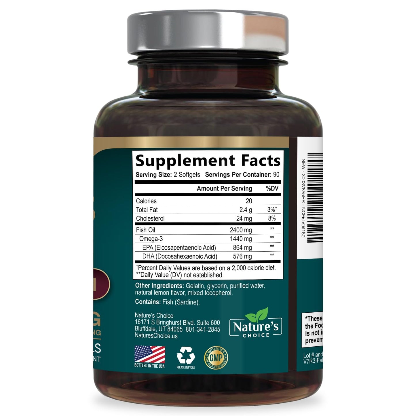 Omega 3 Fish Oil Supplements - 2400mg Fish Oil Per Serving - Triple Strength Omega-3 with Fatty Acids EPA & DHA - Natural Heart, Brain & Immune Support - dailyvitalstore