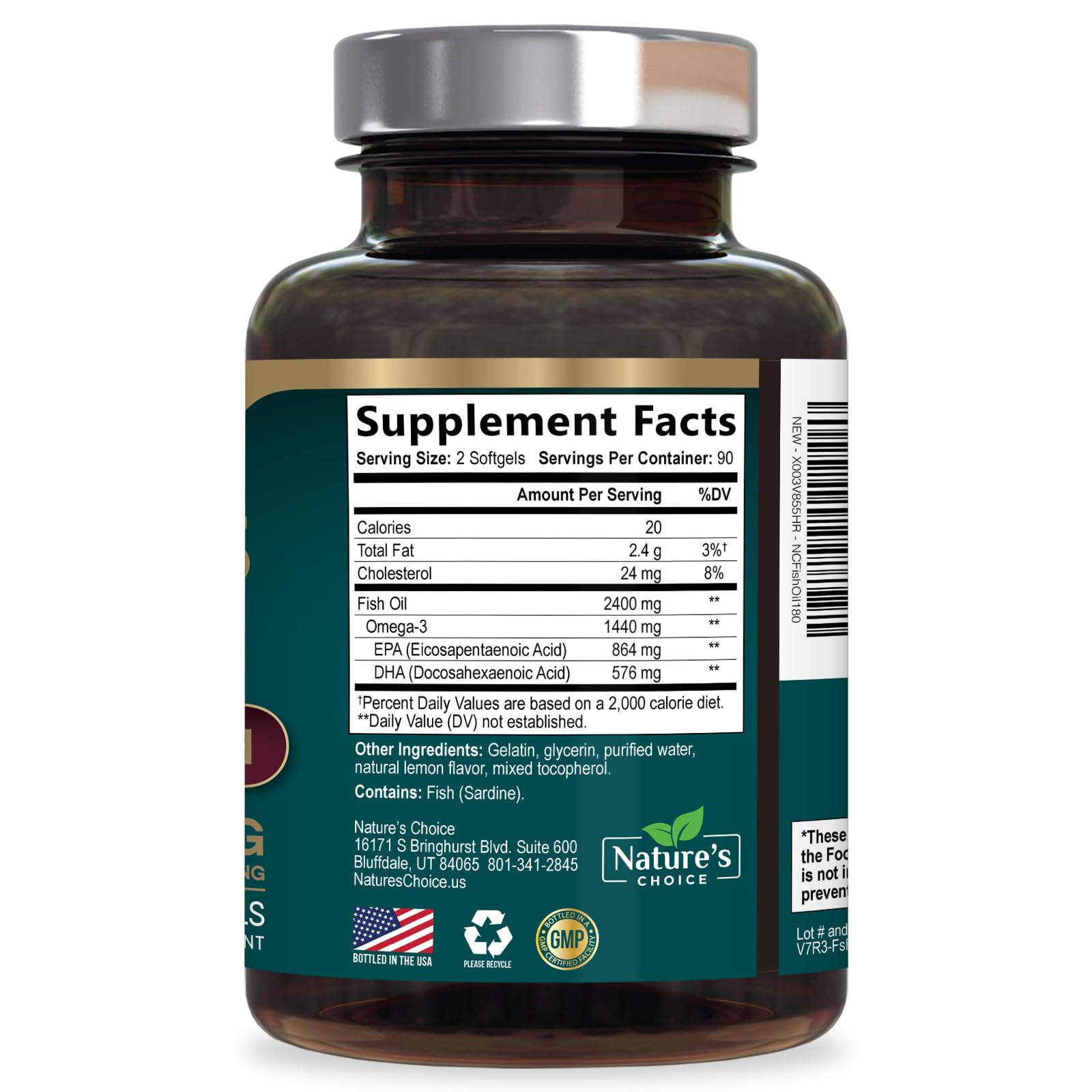 Omega 3 Fish Oil Supplements - 2400mg Fish Oil Per Serving - Triple Strength Omega-3 with Fatty Acids EPA & DHA - Natural Heart, Brain & Immune Support - dailyvitalstore