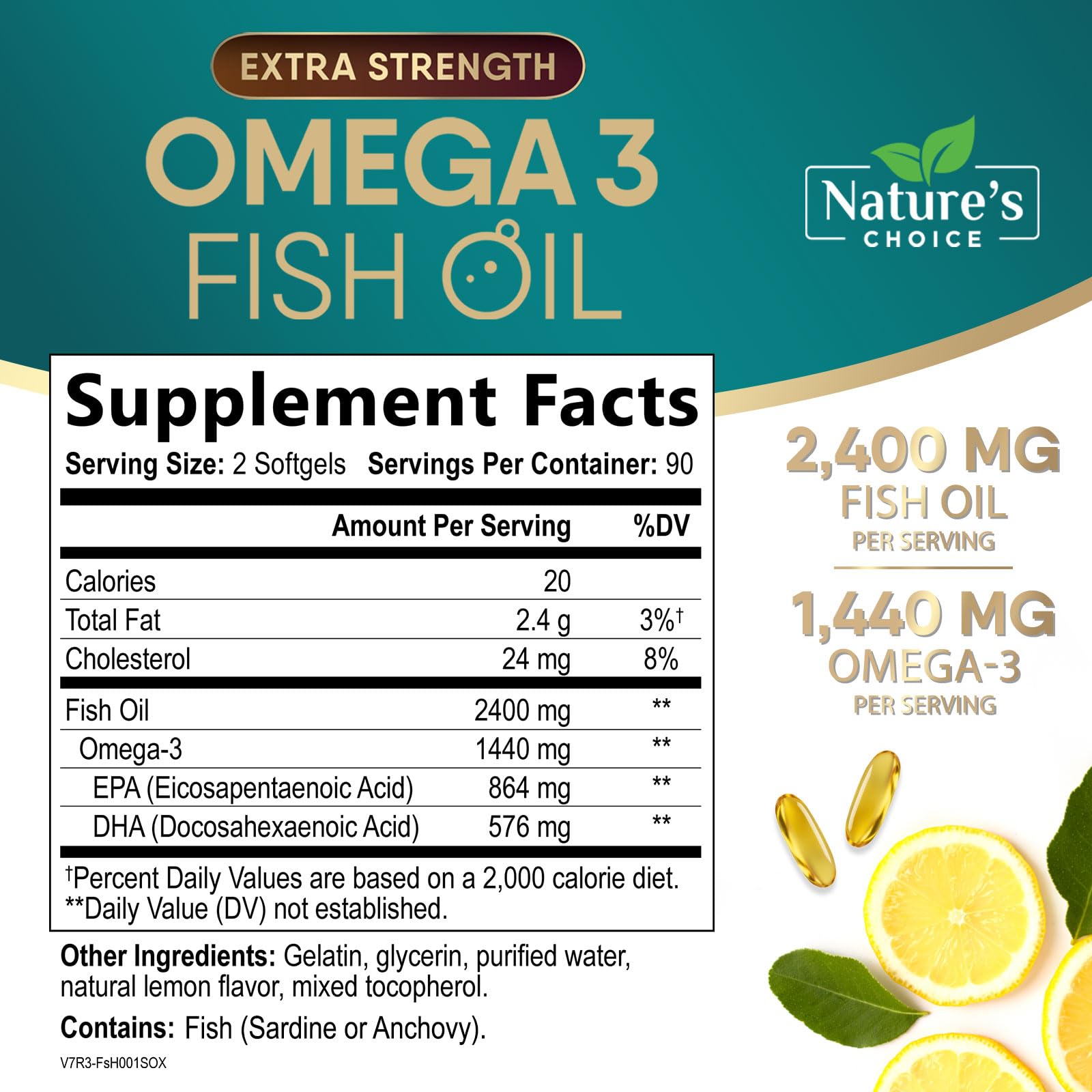 Omega 3 Fish Oil Supplements - 2400mg Fish Oil Per Serving - Triple Strength Omega-3 with Fatty Acids EPA & DHA - Natural Heart, Brain & Immune Support - dailyvitalstore