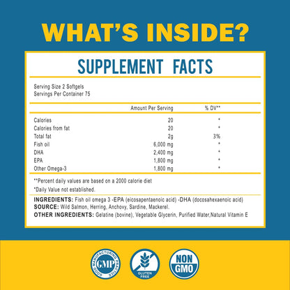 Omega 3 Fish Oil with Maximum EPA DHA - Supports Brain, Liver, Heart & Immunity - Made in The USA - 150 Softgels - dailyvitalstore
