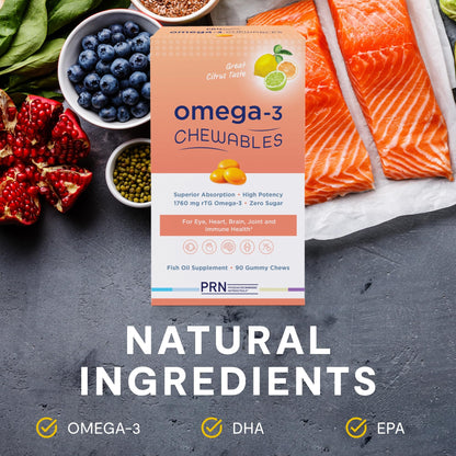Omega 3 Gummy Chewables - 90 Gel Chews, 30-Day Supply, Citrus Flavor - 1760mg Ultra-Pure rTG Omega 3 for Eye, Heart, Brain, Joint & Immune Health - dailyvitalstore