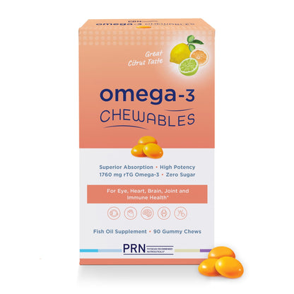 Omega 3 Gummy Chewables - 90 Gel Chews, 30-Day Supply, Citrus Flavor - 1760mg Ultra-Pure rTG Omega 3 for Eye, Heart, Brain, Joint & Immune Health - dailyvitalstore