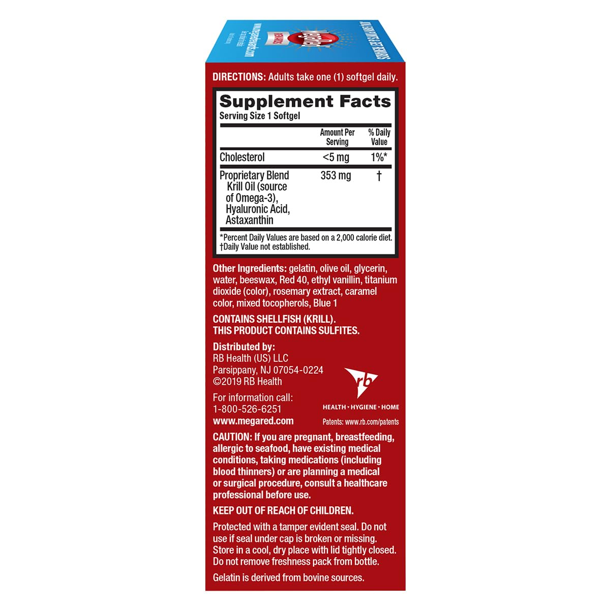 Omega-3 Krill Oil and Joint Supplement - Megared Joint Care 60 softgels - EPA/DHA fatty acids, Antioxidants, Hyaluronic acid, No fishy burp aftertaste as with Fish Oil - dailyvitalstore