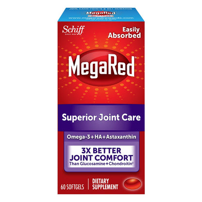 Omega-3 Krill Oil and Joint Supplement - Megared Joint Care 60 softgels - EPA/DHA fatty acids, Antioxidants, Hyaluronic acid, No fishy burp aftertaste as with Fish Oil - dailyvitalstore