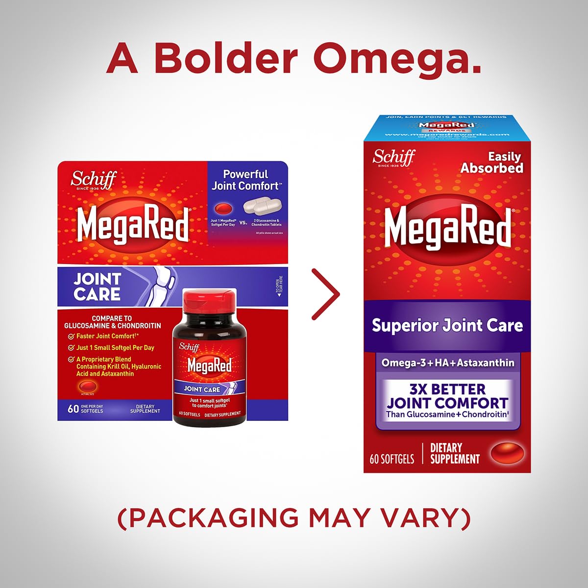 Omega-3 Krill Oil and Joint Supplement - Megared Joint Care 60 softgels - EPA/DHA fatty acids, Antioxidants, Hyaluronic acid, No fishy burp aftertaste as with Fish Oil - dailyvitalstore