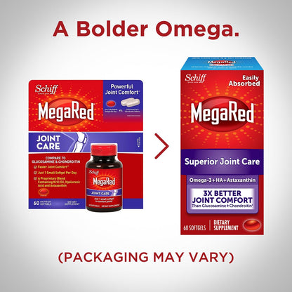 Omega-3 Krill Oil and Joint Supplement - Megared Joint Care 60 softgels - EPA/DHA fatty acids, Antioxidants, Hyaluronic acid, No fishy burp aftertaste as with Fish Oil - dailyvitalstore