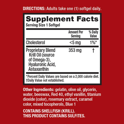 Omega-3 Krill Oil and Joint Supplement - Megared Joint Care 60 softgels - EPA/DHA fatty acids, Antioxidants, Hyaluronic acid, No fishy burp aftertaste as with Fish Oil - dailyvitalstore