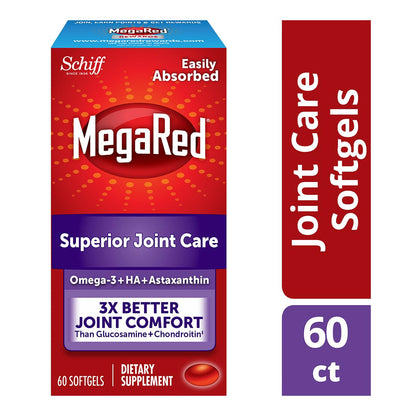 Omega-3 Krill Oil and Joint Supplement - Megared Joint Care 60 softgels - EPA/DHA fatty acids, Antioxidants, Hyaluronic acid, No fishy burp aftertaste as with Fish Oil - dailyvitalstore