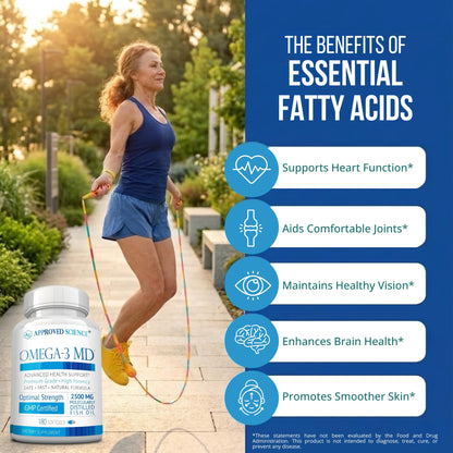 Omega-3 MD - EPA & DHA Supplement - 2500mg Omega 3 Fish Oil for Heart Health, Brain Support, Joint Comfort, & Overall Wellness - 2 Bottles - 6 Month Supply - dailyvitalstore