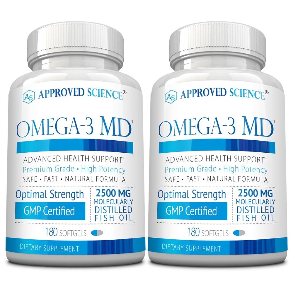 Omega-3 MD - EPA & DHA Supplement - 2500mg Omega 3 Fish Oil for Heart Health, Brain Support, Joint Comfort, & Overall Wellness - 2 Bottles - 6 Month Supply - dailyvitalstore