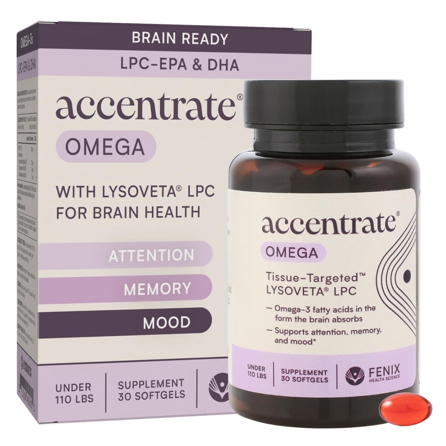 Omega w/LYSOVETA LPC | EPA & DHA Supplements for Brain Health | Focus, Attention, Memory, & Mood | 6X Higher Absorption Than Fish Oil | Omega-3 Fatty Acid Supplements | Highest Potency LPC-DHA - dailyvitalstore