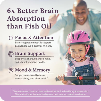 Omega w/LYSOVETA LPC | EPA & DHA Supplements for Brain Health | Focus, Attention, Memory, & Mood | 6X Higher Absorption Than Fish Oil | Omega-3 Fatty Acid Supplements | Highest Potency LPC-DHA - dailyvitalstore