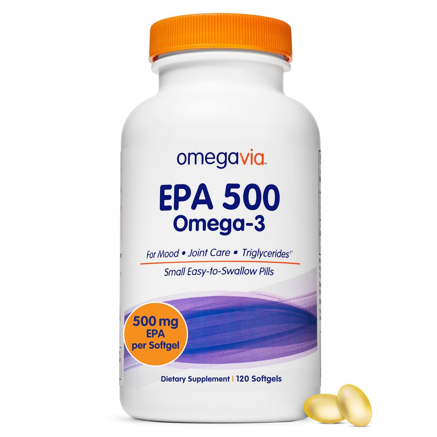OmegaVia EPA 500, Purified Omega-3 Fish Oil Supplement, 500 mg EPA in Triglyceride Form, Burpless Fish Oil, Non-GMO, Gluten-Free, IFOS 5-Star, 120 Softgels - dailyvitalstore