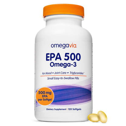 OmegaVia EPA 500, Purified Omega-3 Fish Oil Supplement, 500 mg EPA in Triglyceride Form, Burpless Fish Oil, Non-GMO, Gluten-Free, IFOS 5-Star, 120 Softgels - dailyvitalstore