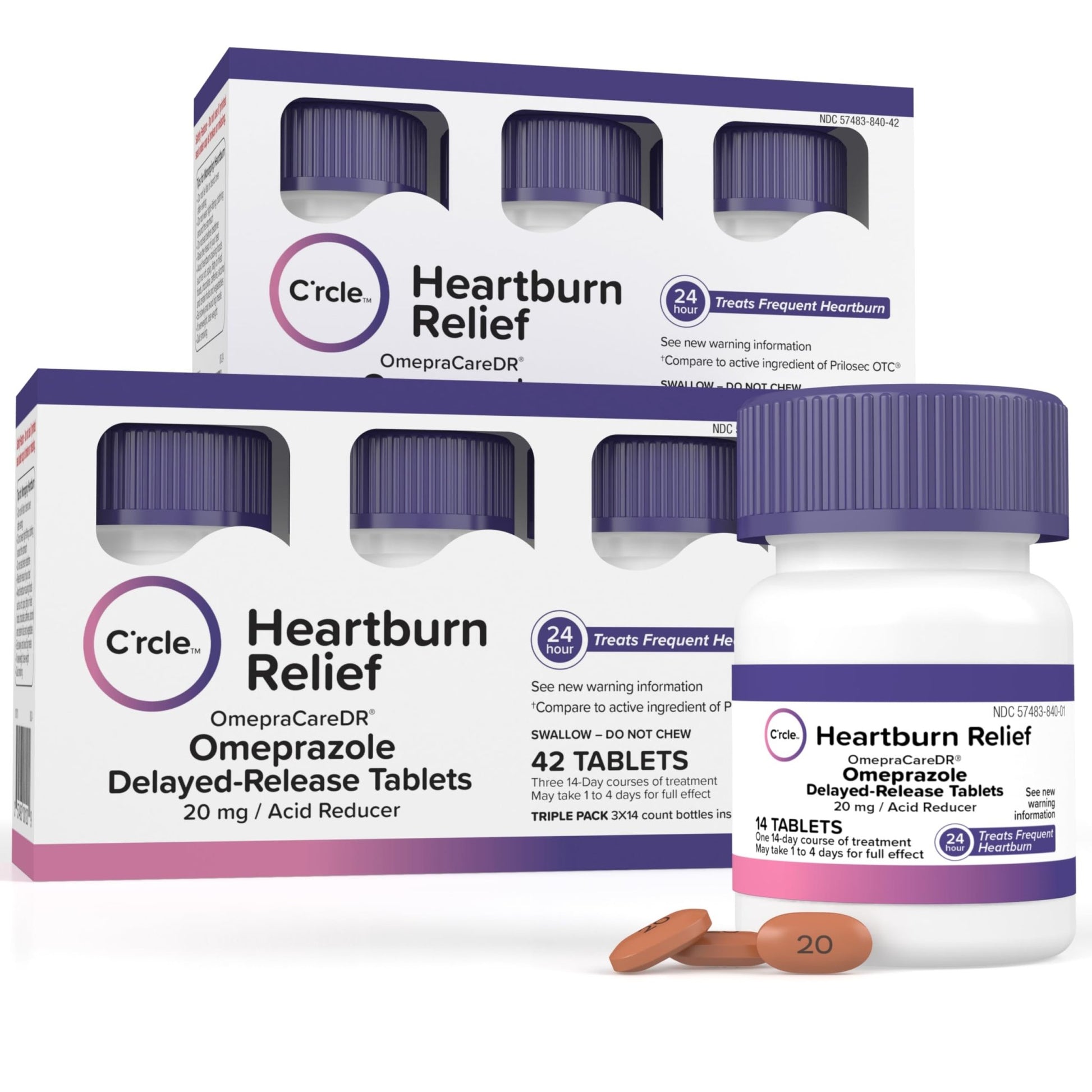 Omeprazole 20mg Bulk 84 ct - Heartburn Medicine Omeprazole Tablets - Acid Reducer Pills for Heartburn Relief and Acid Reflux Medicine - Six 14 Ct Bottles - dailyvitalstore