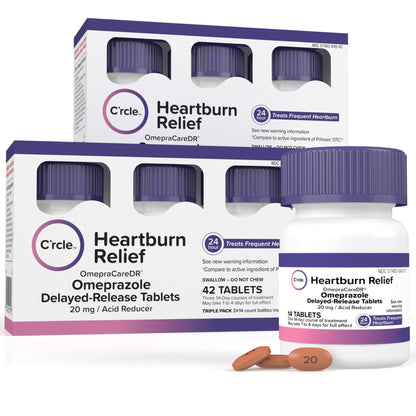 Omeprazole 20mg Bulk 84 ct - Heartburn Medicine Omeprazole Tablets - Acid Reducer Pills for Heartburn Relief and Acid Reflux Medicine - Six 14 Ct Bottles - dailyvitalstore