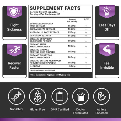 OMISSANDI-WELLNESS Resilient - Natural Immune System Support - Dr. Ian Stern Formulated - to boost your defenses - W/Organic Mushroom Blend, Echinacea, Astragalus & More - Vegan - Made in USA- 60 Caps - dailyvitalstore