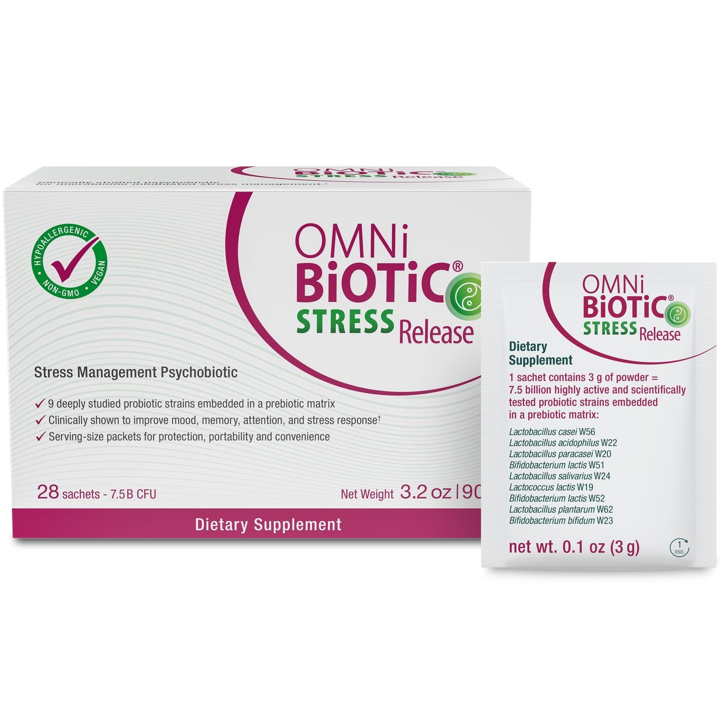 OMNi BiOTiC Stress Release - Clinically Tested Probiotic for Stress Management & Gut-Brain Axis Support - Stress Probiotic and Mood Probiotic - Vegan, Non-GMO (28 Daily Packets) - dailyvitalstore