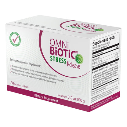 OMNi BiOTiC Stress Release - Clinically Tested Probiotic for Stress Management & Gut-Brain Axis Support - Stress Probiotic and Mood Probiotic - Vegan, Non-GMO (28 Daily Packets) - dailyvitalstore